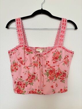 Thirty/Thirty Pink Floral Corset-Style Crop Top